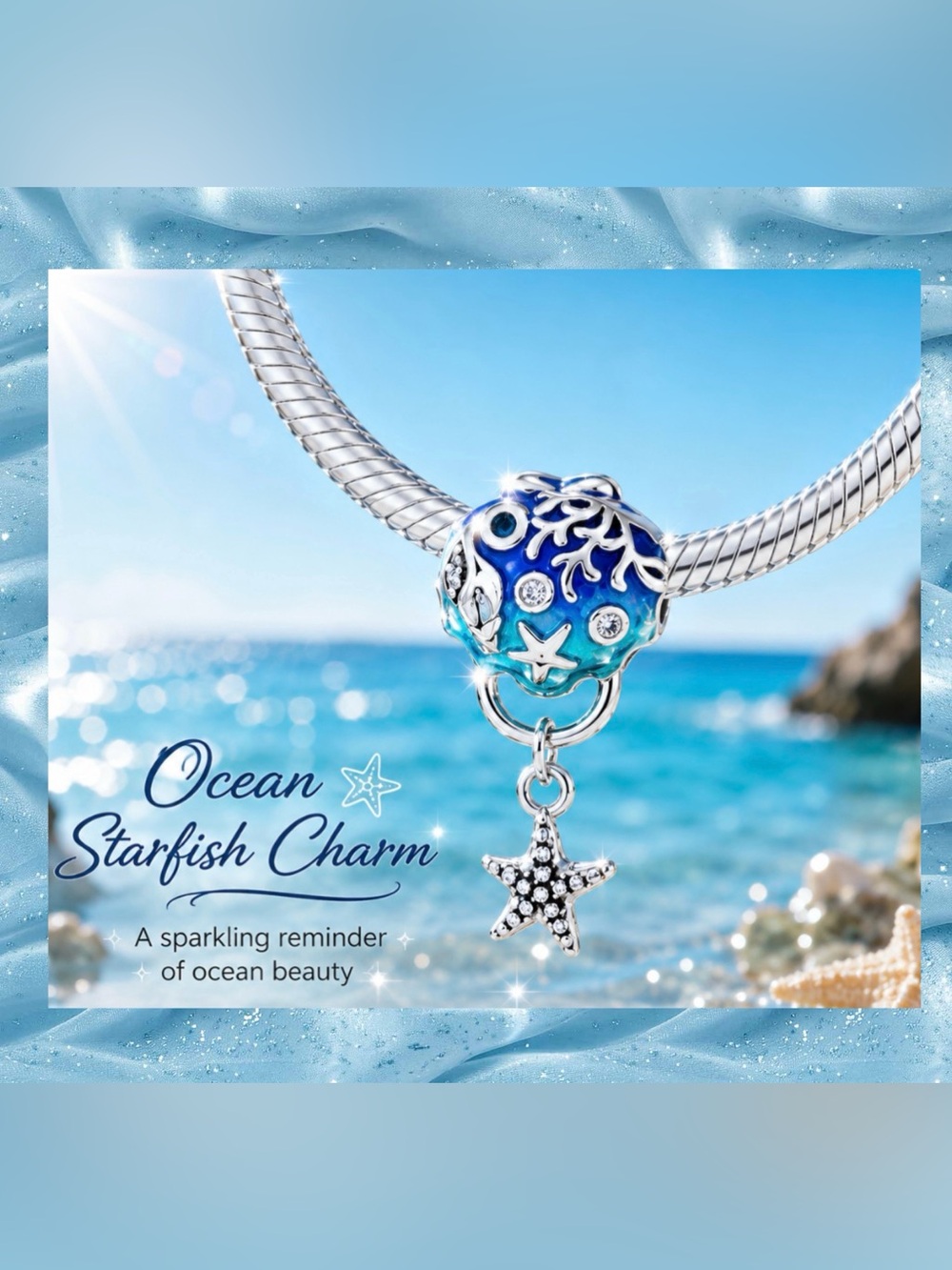 Sterling Silver Ocean Starfish Treasure Chest Charm on Card